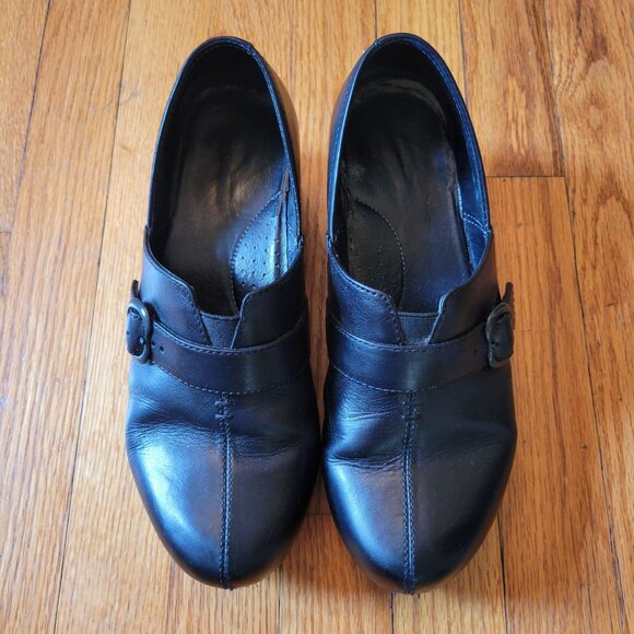 Dansko Black Leather Buckle Clogs 40 Comfort Shoes Chunky TAMARA 9.5 10 - Picture 2 of 9